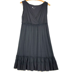 Carole Little Womens Black Knit V-Neck Dress Sz Small Tiered Ruffle Bottom Skirt